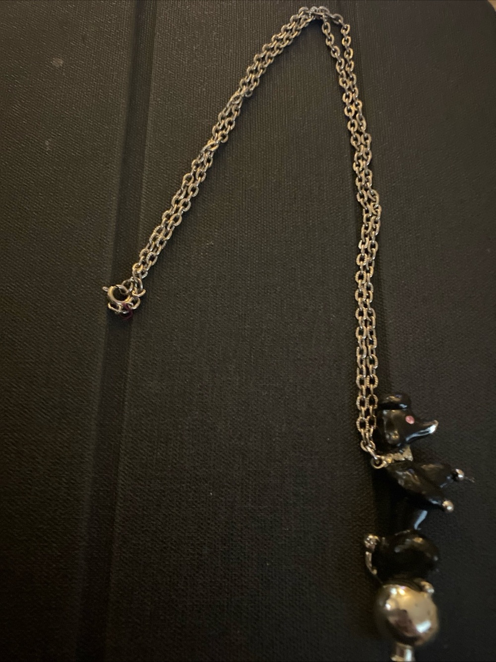 Vintage Brass black poodle dog door knocker 20” Necklace No Missing Rhinestones